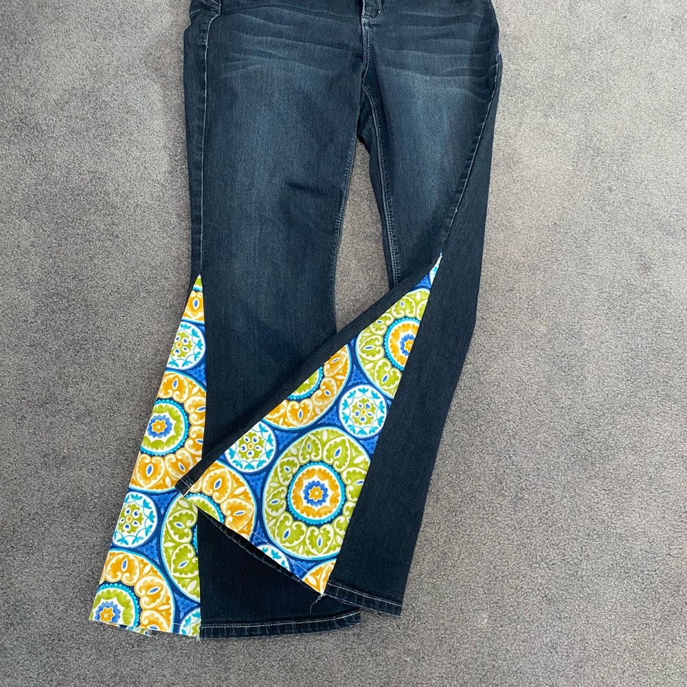 Women's Blue Jeans with Colorful Pattern